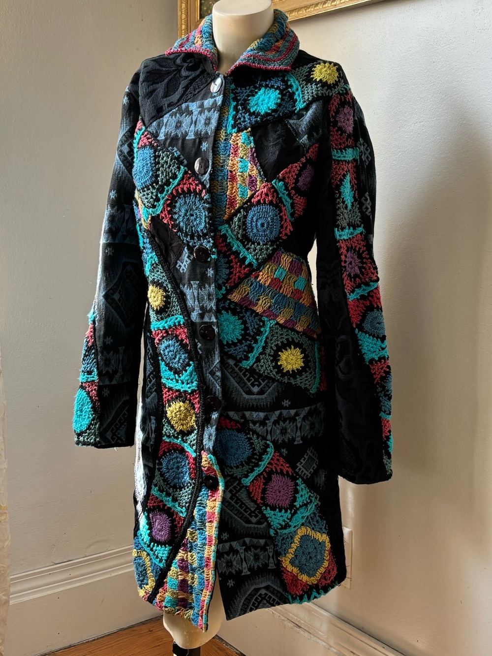 Vintage Sandy Starkman Cotton Patchwork Long Coat